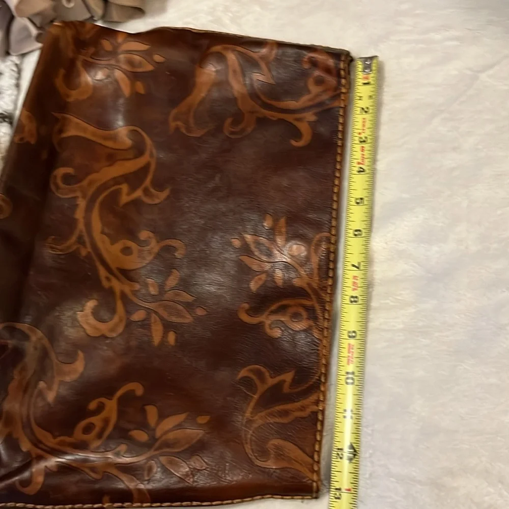 Plinio Visona Vintage Brown & Tan Embossed Leather Italian Laptop Case Purse